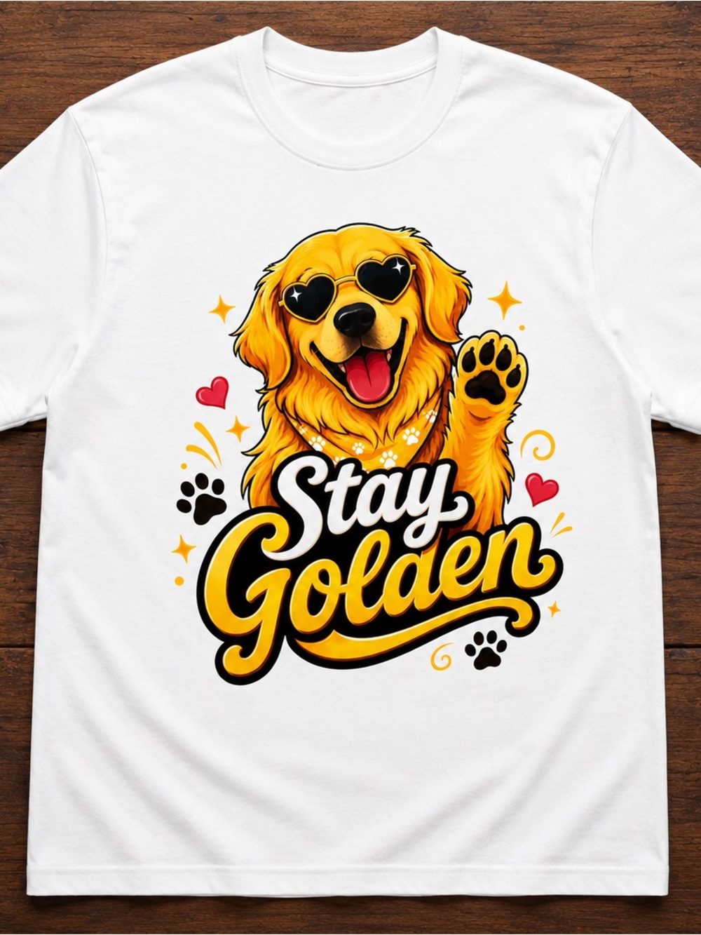 Stay Golden Graphic Golden Retriever Tee - White